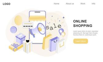 3D realistic online shopping on landing web page or mobile application concept of vector digital marketing template. Isometric paper art for digital store promotion, payment, delivery, big sale, ads.