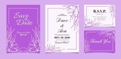 Plantilla de tarjeta de invitación de boda floral con elegante arte lineal de adornos florales vector