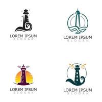 Lighthouse beacon tower logo vector illustration design, vintage symbol