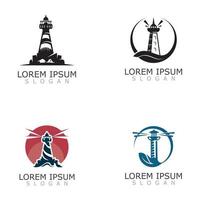 Lighthouse beacon tower logo vector illustration design, vintage symbol