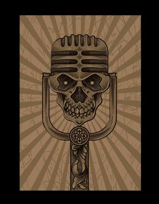 illustration antique skull microphone with engraving style