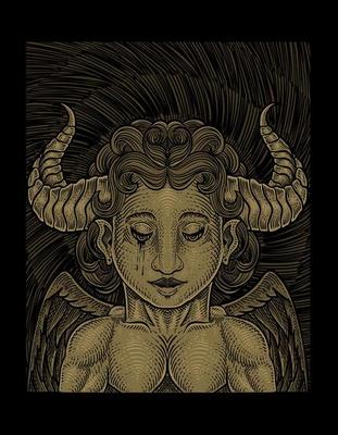 illustration demonic angel with engraving style