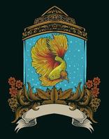 illustration vector betta fish with antique aquarium ornament