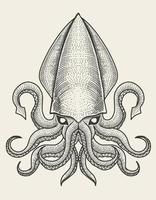 illustration vector vintage squid with engraving style