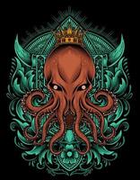 illustration vector king octopus with vintage engraving ornament