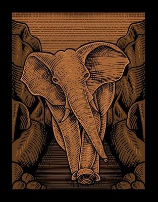 illustration vintage elephant with engraving style