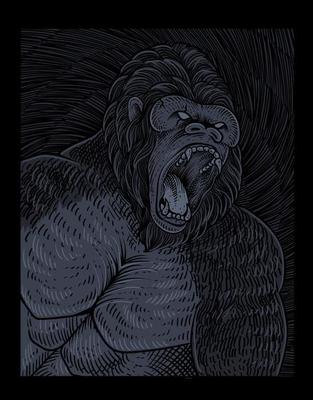 illustration vintage gorilla with engraving style