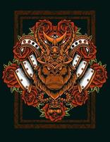 illustration vector gorilla samurai head with rose flower