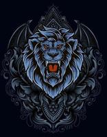 illustration vector lion head with vintage engraving ornament