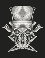 illustration vector skull knife engraving style