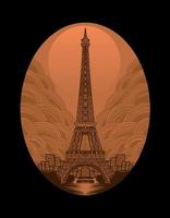 illustration retro eiffel tower with vintage style vector