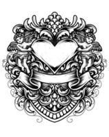 Ilustración de corazón de amor con dos ángeles estilo vintage oornament vector