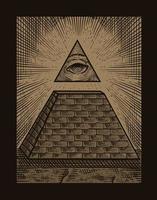 illustration illuminati pyramid with engraving style vector