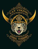 illustration vector viking cat head with pattern ornament