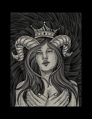 illustration demon girl with engraving style