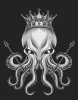 illustration vector octopus king on black background