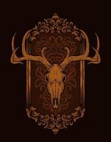 illustration vector deer skull head with antique ornament