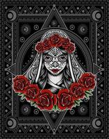 Illustration vector sugar skull woman gothic make up with rose flower