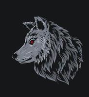 Ilustración vector cabeza de lobo sobre fondo negro