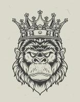 ilustración, vector, gorila, rey, monocromo, estilo vector