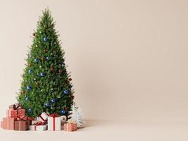 Christmas tree and New Year cream color background. photo