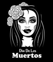 Vector illustration of a woman from the neck up, made up for Dia de los Muertos