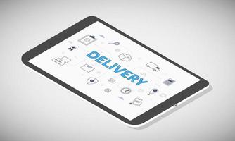 delivery concept on tablet screen with isometric 3d style vector