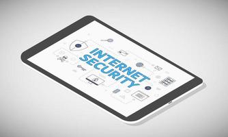 internet security concept on tablet screen with isometric 3d style vector