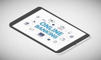 online banking concept on tablet screen with isometric 3d style vector