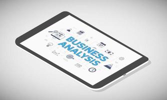 business analysis concept on tablet screen with isometric 3d style vector