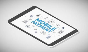 mobile payment concept on tablet screen with isometric 3d style vector