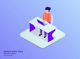 woman sit on the chair work with laptop with isometric style vector