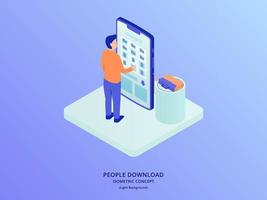 people access cloud database storage downloading file document with isometric style vector