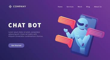 chatbot technology communication with smartphone and robot concept for website template or landing homepage