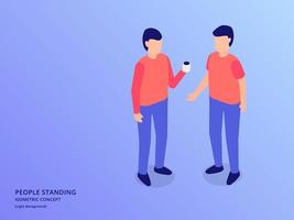 two man drink coffee discussion together or debate with isometric flat style vector