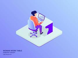woman work on laptop sit on chair with isometric flat style vector