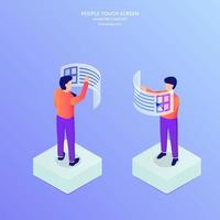people access data information with hologram touch screen graph and chart with isometric flat style vector