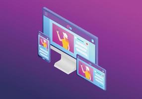 rwd responsive website design development with various screen size and isometric style vector