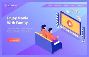 watching online movie home entertainment with couple man and woman with isometric flat style vector