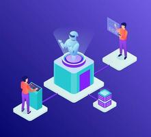 ai artificial intelligence development concept with robot and people developer with isometric style vector