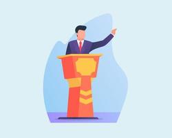 business people give speech in podium with flat style vector