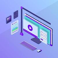 interface or visual design website development with monitor computer screen with isometric style vector