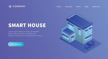 smart house concept with big house modern and car with isometric style for website template or landing homepage vector