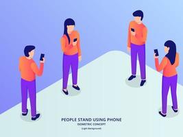 people use smartphone with various position man and woman with isometric style vector