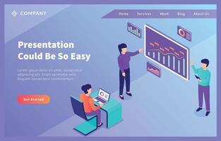 business presentation concept with man and woman data graph analysis with modern isometric style vector