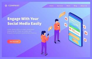 people use social media with smartphone and icon concept for website template or landing homepage vector