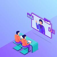 online conference business meeting concept with people watch tv monitor with isometric flat style