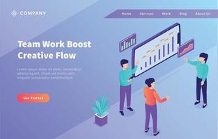 team work creative analyze data graph and chart for website template or landing homepage vector