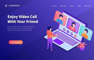 video call group team concept use laptop concept for website template or landing homepage vector