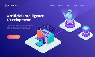 ai artificial intelligence development concept with programmer develop robot for website template or landing homepage